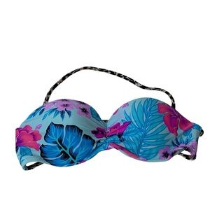 Floral Print Swimsuit Bikini Top Strapless Padded‎ Leopard Straps